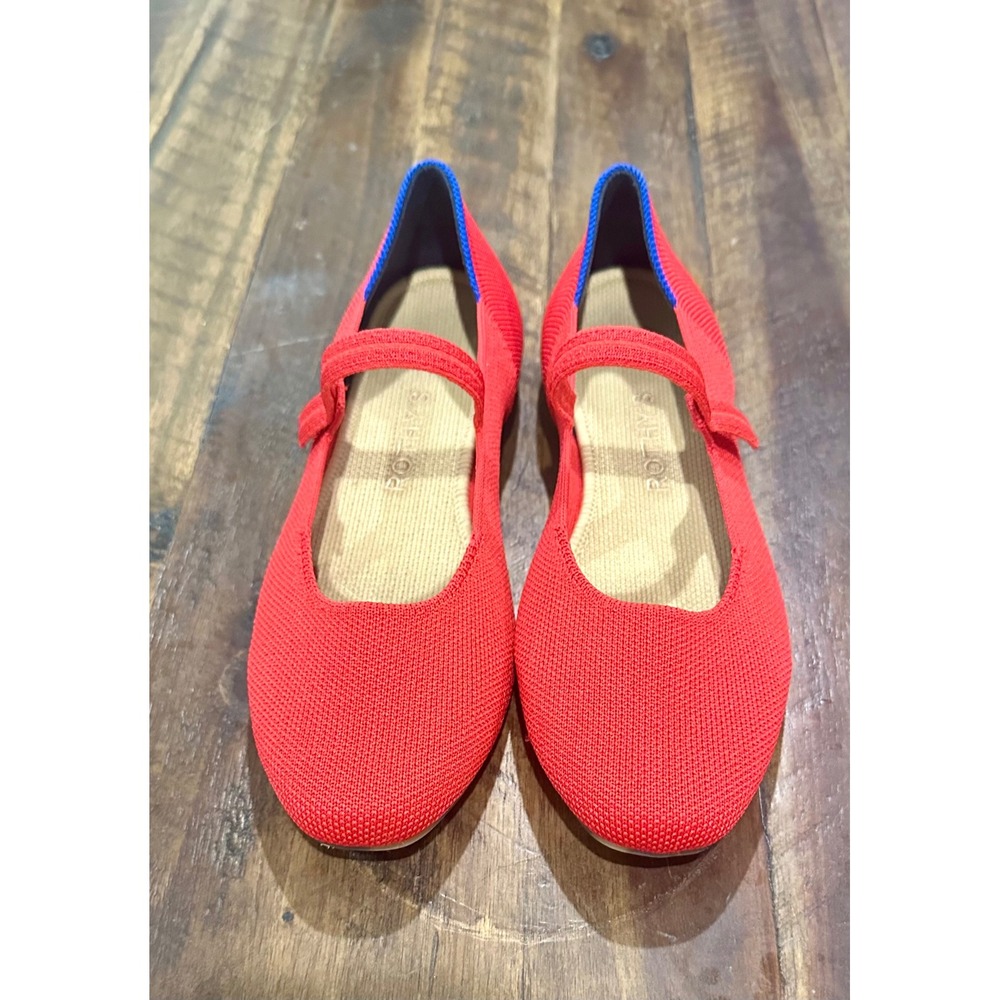Rothys The Max Square Red Mary Jane Shoes Flats Women 6.5 Sustainable Knit - Picture 2 of 5